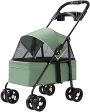Pet Stroller for Dogs and Cats go Out,Foldable pet Trolley,4 Wheels pet pram cart with Swivel Front Wheel,Rear Wheel with Foot Brakes,Front and Back openable Canopy with mesh Window