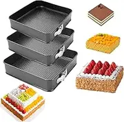 3 Pack Commercial-Grade Square Cake Pans - Heavy Duty Carbon Steel with Non Stick Coating & Removable Base (24/25/28cm) for Cheesecake, Brownies, Slice - Oven Safe Baking Tray Set