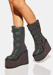 [Y.R.U.] Reflective Dune Strapped Platform Boots