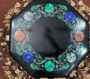 15" black marble coffee center table top inlay green malachite room decor table