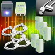 5X 4 USB PORT POWER ADAPTER+3FT CABLE CHARGER DATA WHITE IPHONE IPOD TOUCH IPAD
