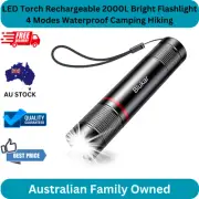 LED Torch Rechargeable 2000L Bright Flashlight 4 Modes Waterproof Camping Hiking