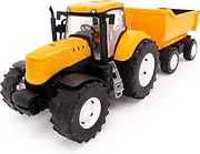 Toyland® 60cm (24") Yellow Tractor & Trailer with Opening Doors & Lifting Trailer - Scale 1:16 - Toy Farming Vehicles