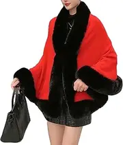 [Zylphorix] Women Poncho Cape Shawl Wrap Winter Faux Fur Shawl Cloak Sleeveless Cardigan Elegant Dressy Cloak