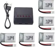 Fytoo 5PCS 3.7V 220mah Lipo Battery with 5 in 1 Charger for E010 GoolRC T36 NINHUI NH010 F36 H36 HS210 SANROCK GD65A ATOYX AT-66 Four-axis Aircraft Remote Control Drone Accessories