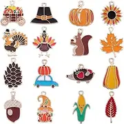 Byttlerom 64Pcs Thanksgiving Enamel Charms Alloy Fall Charm Bulk Alloy Autumn Harvest Sunflower Turkey Pumpkin