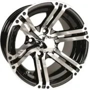 Ocelot E117 Golf Cart Wheel-Black w/Machined-12x7, 4/4, 3+4-E-117 12X7 MACH BLK