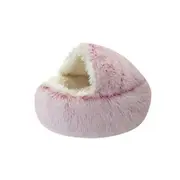 Pet Cat Calming Bed Cuddle Soft Warm Plush Cave Igloo Sleeping Nest Tent House - Pink