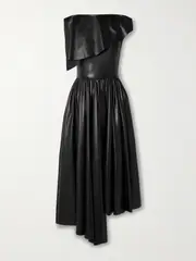 Salon 1884 - + Net Sustain Cela Asymmetric Pleated Leather Midi Dress - Black - FR 36
