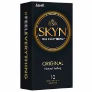 NEW ANSELL SKYN SMOOTH TEXTURED ORIGINAL NON-LATEX CONTRACEPTIVE CONDOMS 10 PACK