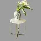 Sarya Polished Stainless Steel Side Table with White Marble Top (Pick up price)