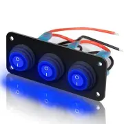 3 Gang Blue Waterproof Rocker Switch Panel 12V 20A For Marine Vehicles