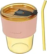 IMIKEYA 1Set Insulated Glass Cup with Lid and Straw Creative Drinking Tumbler for Milk Coffee and Tea for Home Office and Gifting Stylish Design with Protective Sleeve
