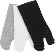 [PACKOVE] 3Pairs Polyester Cotton Tabi Toe Socks Comfortable Split Toe Design Breathable Black White Grey