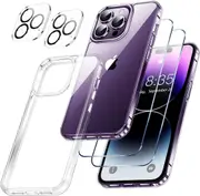 [5 in 1] Shockproof Bumper Phone Cover For iPhone 14 Pro Max 6.7-Inch, with 2-Pack Screen Protector and 2-Pack Camera Lens Protector
