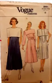 Vogue Patterns 8991 Dress Size 8 Pilgrim Collar Sleeves or Sleeveless UNCUT