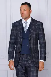 NWT 40L MENS MIDNIGHT 2 BUTTON 3PC COMPOSE SUIT DB VEST,MODERN FIT, 2 SIDE VENT