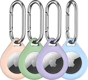 R-fun Airtag Holder,Air Tags Apple Case 4 Packs with Metal Keychain, Multi-Color for Luggage, Dog Collar (Sky Blue,Banana Violet,Sand Pink,Avocado)