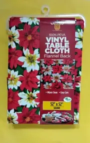 BRAND NEW Poinsettia Holiday Vinyl Christmas Tablecloth 52 X 52 Square