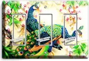 PEACOCKS LOVE BIRDS FLOWERS TREE LIGHT SWITCH 3 GFCI WALL PLATES ROOM HOME DECOR