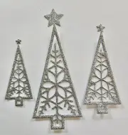 3 Pieces Die Cut Silver Glitter Christmas Trees Scrapbook Embellishments