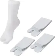 [SUNTRADE] 3 Pairs Japan Tabi Socks, Split 2 Toe Sandals Ninja Slipper Japanese Kimono White, Whitex3, Medium-Large