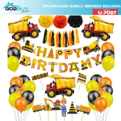 Construction Vehicle Helium Foil Balloons Happy Birthday Set Party Decorations