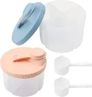 HENGBIRD Pack of 2 Milk Powder Scoops Baby with 2 5 g Spoons, Milk Powder Box with 4 Compartments 40 g Per Compartment, Powder Portioner Milk Powder Storage Box, Milk Scoop Baby, Pink, Blue