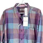 NEW Tommy Bahama Siesta Key Paloma Plaid Shirt XLT Stretch Purple Nylon $148