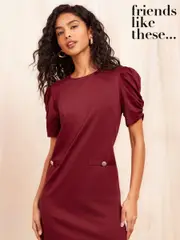 Friends Like These Burgundy Red Petite Short Puff Sleeve Mini Shift Dress (AV4964) | $51