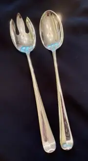 Pair Large Georgian Heavy Silverplate Serving Spoon/Fork