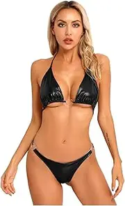 [GRRKDFQ] Women'S Sports Underwear One-Piece Halter Backless Bra Top with Low Waist Thongs