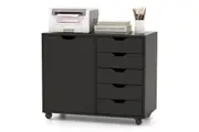 Costway 5 Drawer Mobile Filing Cabinet Storage Cabinet w/Door & Shelf Home Office Black