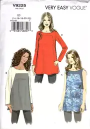 Very Easy Vogue V9225 Misses 14 to 22 Tunic Tops Uncut Sewing Pattern