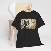 Autumn Tuxedo Cat - Unisex Heavy Cotton Tee, Cat Lover Gift, Cozy Casual Wear