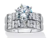 ROUND EMERALD CUT CZ 2 BRIDAL RING SET PLATINUM STERLING SILVER 6 7 8 9 10