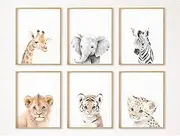 Baby Nursery Wall Art Safari Animal Canvas Prints Jungle Boho Wall Art Decor Baby Boy Posters Pictures Nursery Safari Animal Painting for Bedroom 12x16 Inch Unframed Set of 6