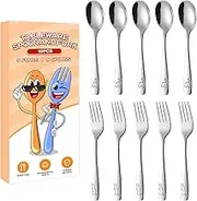 Kids Silverware Set, Kitchen Silverware Sets, Stainless Steel Dinosaur Engraved Tableware, Easy Grip 5 Forks and 5 Spoons for Preschool Dining Home