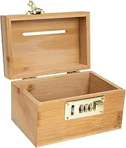 HEALEEP Wooden Storage Box with Lock Retro Treasure Chest for Coins Cash and Keepsakes Space Saving Design for Home Decoration for Developing Saving Habits