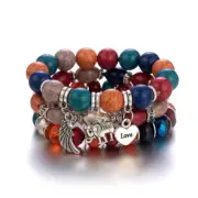 3Pc Elephant Charm Beaded Bracelet "LOVE" (Stretch Bracelet) Multi-Color ~ NEW!!
