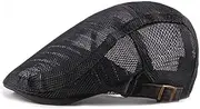 [ITODA] Men's Mesh Beret Hat Breathable Summer Newsboy Ivy Sun Hat Flat Cabbie Adjustable Driver UPF50+ Vintage Hollow Outdoor Cap