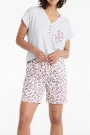 NEW PETER ALEXANDER PAISLEY GREY MARLE TEE & LONG SHORTS WOMENS M RRP$119.90