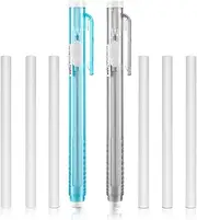 HJZHII Set of 2 Retractable Mechanical Eraser Pens with 6 Replacement Erasers, Eraser Set in Pen Style, Eraser Retractable Eraser Pens with Refill Erasers Click Stick Bar