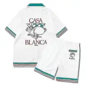 Casablanca Hawaiian Beach Floral Shirt Suit Coconut Print Short Sleeved Shorts For Men And Women Top Tees Coral Red L