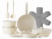 Ceramic Pots and Pans Set, Nonstick Kitchen Cookware Set with Detachable Handle,