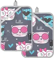 Pot Holders for Kitchen Heat Resistant Cartoon Cute Colorful Quirky Cat Potholders with Pocket Hot Pads for Cooking Oven Mitts 2 Pack