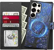 FUNMIKO for Samsung Galaxy S25 Ultra Detachable Wallet Case with Card Holder + Cash Clip, PU Leather Flip Folio Kickstand, RFID-Blocking, Wireless Charging & UV-Printed Artwork - Dreamy Wishing Tree
