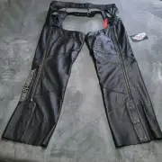 NWT Vtg Harley Davidson Women's 3W Black Leather Chaps Riding Gear Embroidered