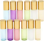 LOLIPPYY 12Pcs Glass Essential Oil Bottles Portable Roll Subpackaging Bottles in White Blue Pink Purple for Travel and DIY Formulations