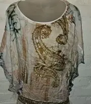 89$ NWT Chicos Womens Top Sz S/M Bohemian Paisley Chianti Rayon Poncho